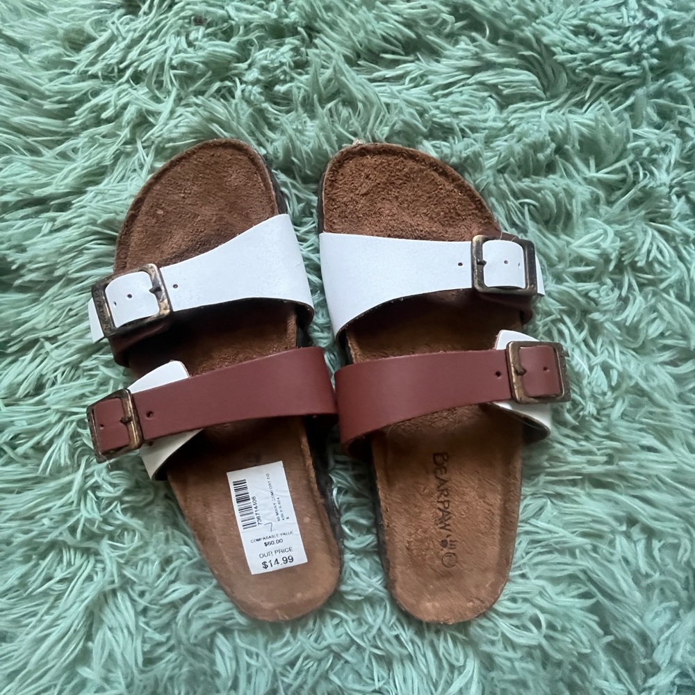 Brown and White Sandals with Buckles